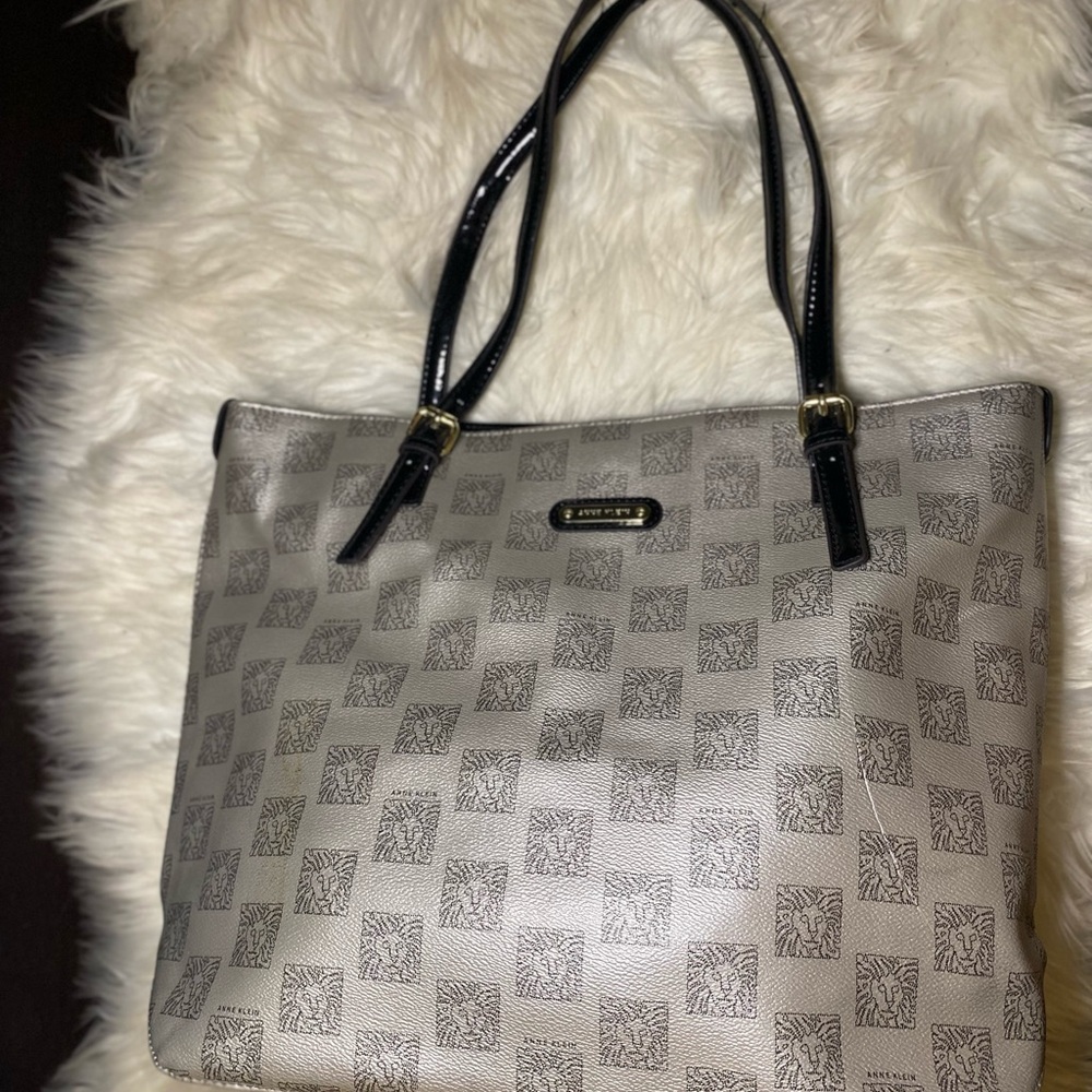 Anne Klein Gray and Black Tote Bag with Pattern